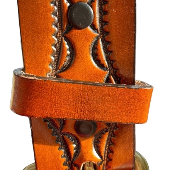 Vintage Cowhide Brown Tooled Leather Cowgirl Belt - Picture 9 of 9